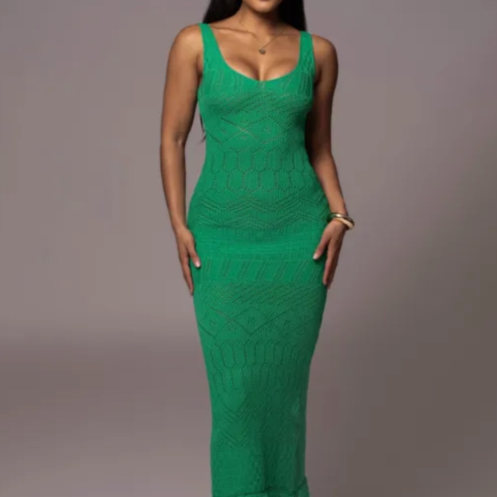JLuxLabel Green Ballari Crochet Knit Maxi Dress (New)